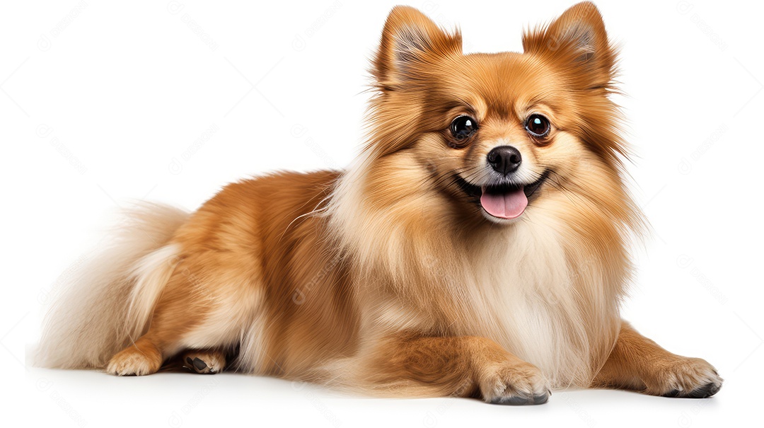 Cachorro fofo deitado sobre fundo branco