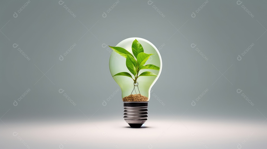 Lâmpada com planta verde dentro e terra dentro