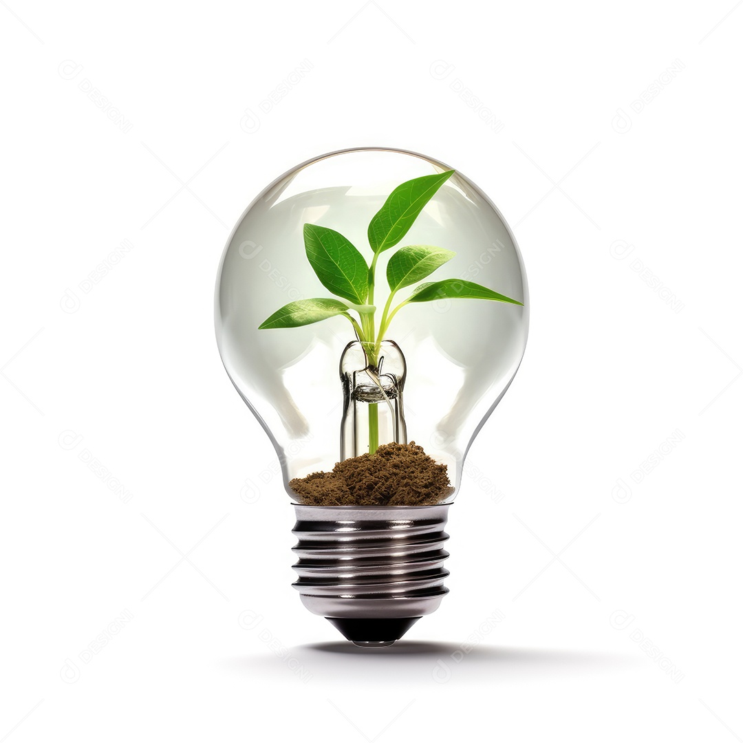 Lâmpada com planta verde dentro e terra dentro