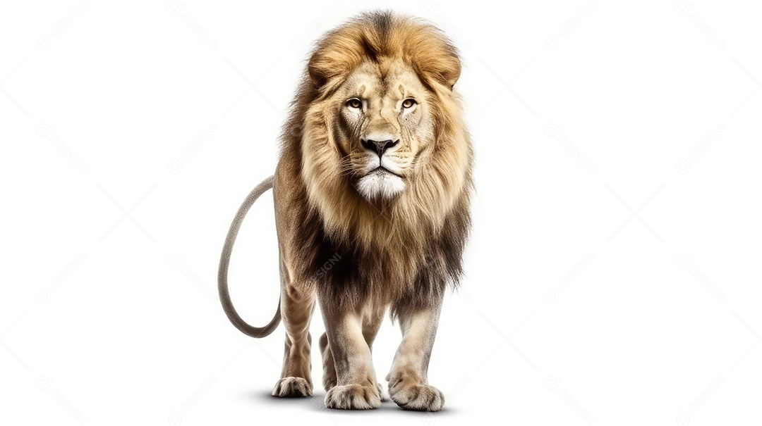 Grande leão macho em um fundo branco