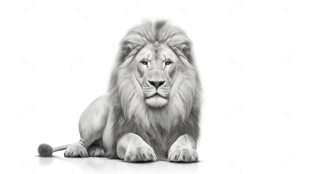 Grande leão macho em um fundo branco