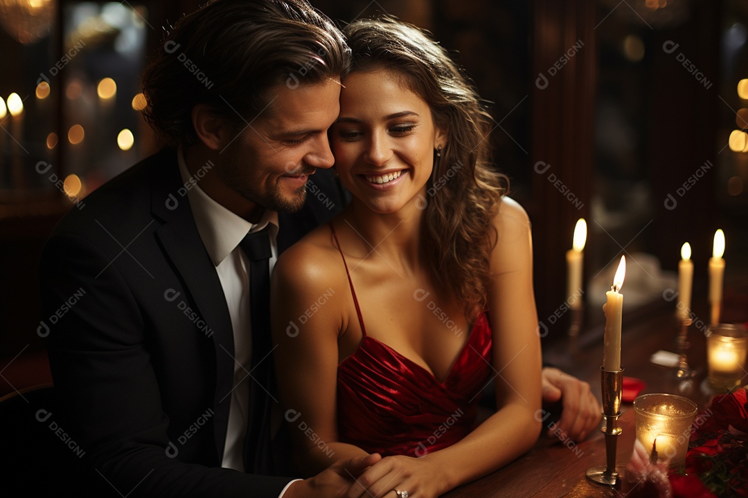 Casal apaixonado em encontro no restaurante generative IA