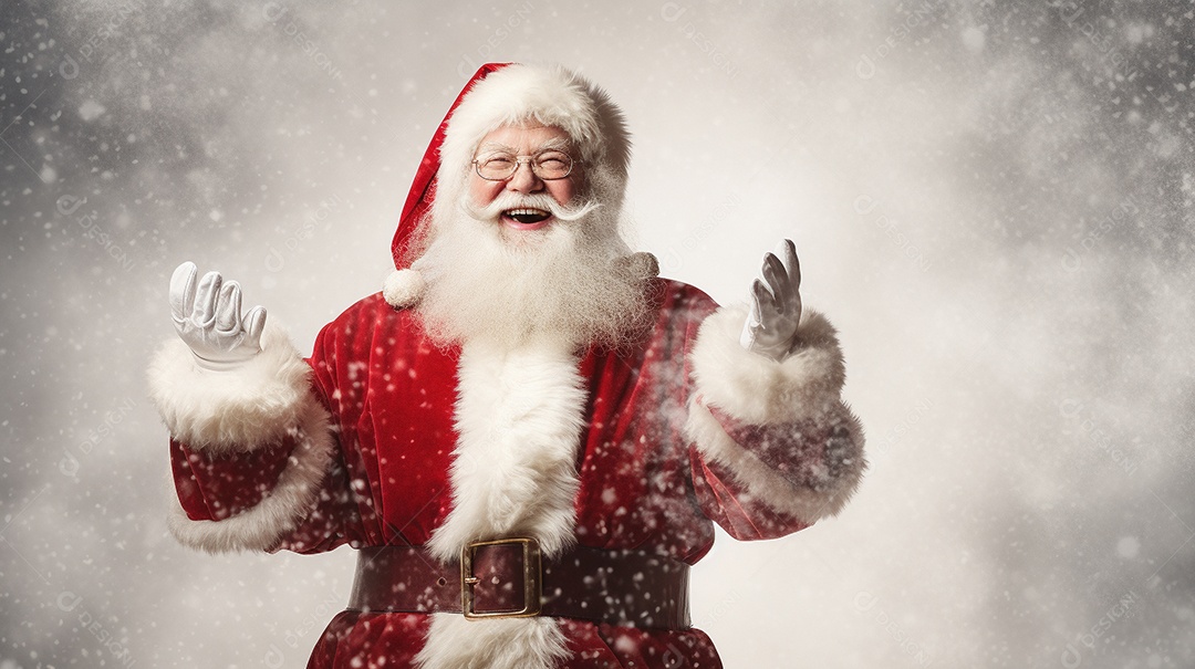 Papai Noel sorrindo em uma noite mágica de neve IA generativa