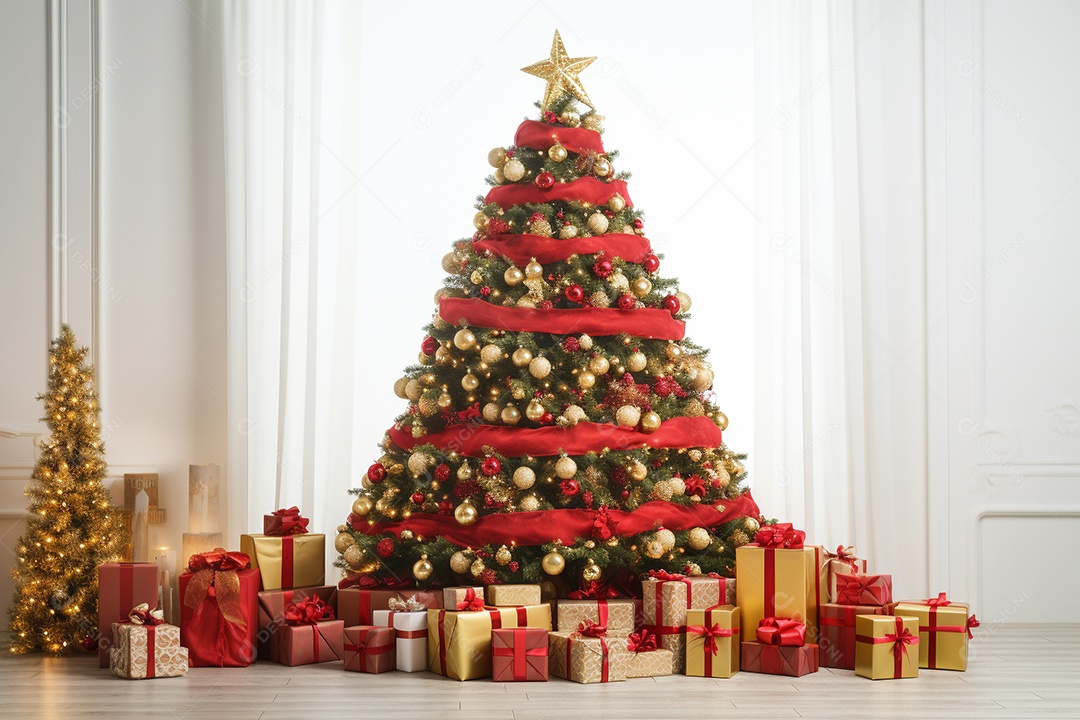 Decoração interior de natal presentes debaixo da árvore IA generativa