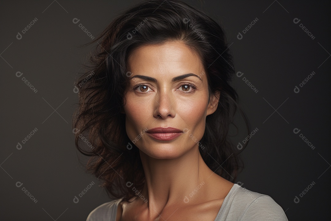 Retrato da beleza de uma mulher morena de meia idade em um fundo escuro IA generativa