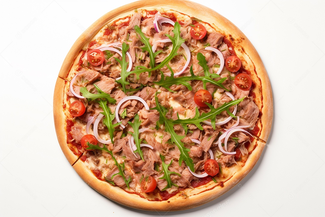 Foto de estúdio de uma pizza apetitosa em um fundo branco generative IA