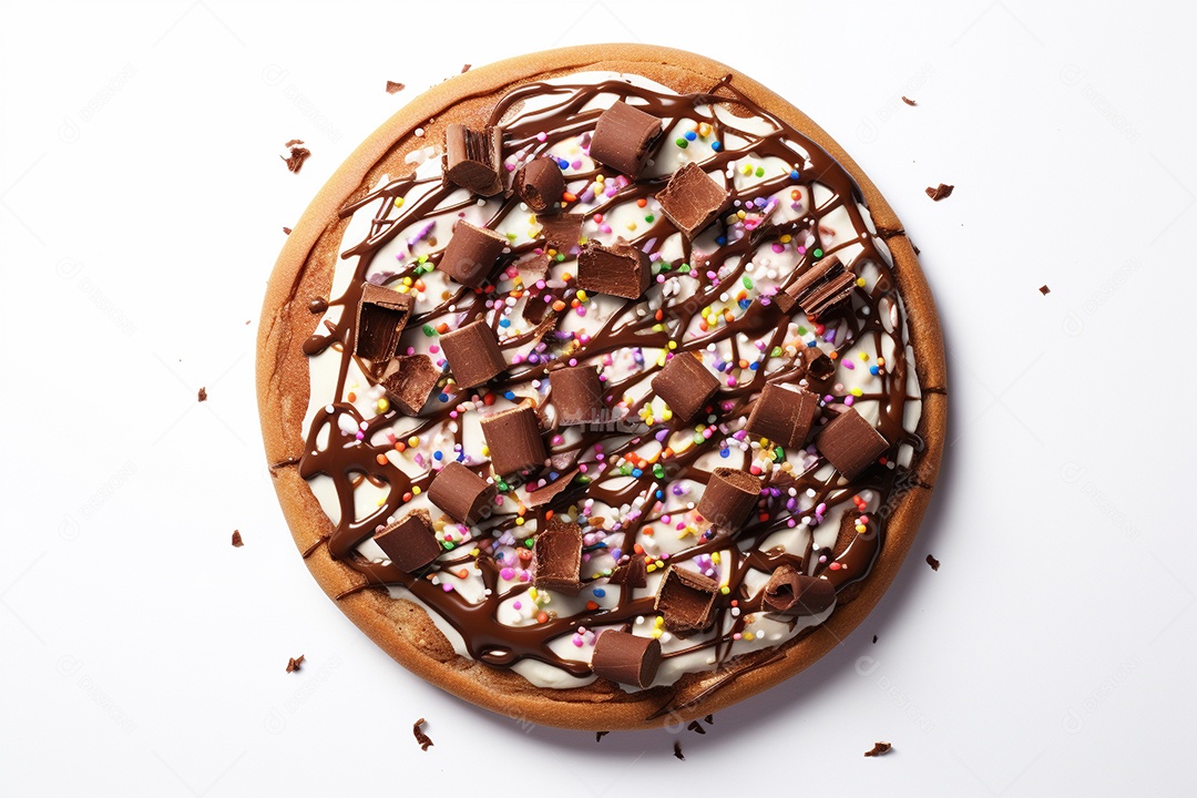 Foto de estúdio de uma pizza de chocolate em um fundo branco Generative AI
