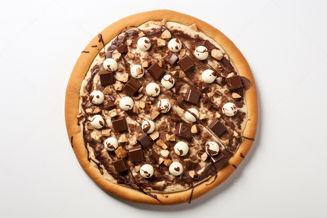 Foto de estúdio de uma pizza de chocolate em um fundo branco Generative AI