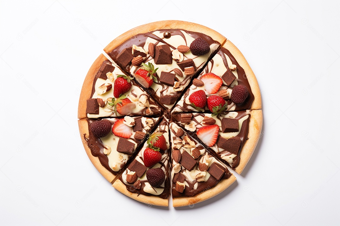 Foto de estúdio de uma pizza de chocolate em um fundo branco Generative AI