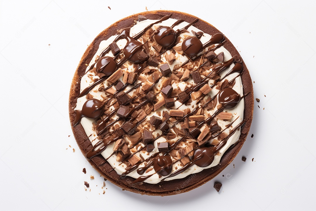 Foto de estúdio de uma pizza de chocolate em um fundo branco Generative AI