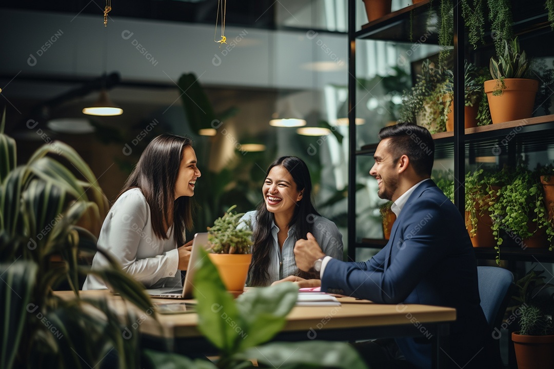 Diversos empresários em reuniões corporativas sentados à mesa na sala de reuniões IA generativa