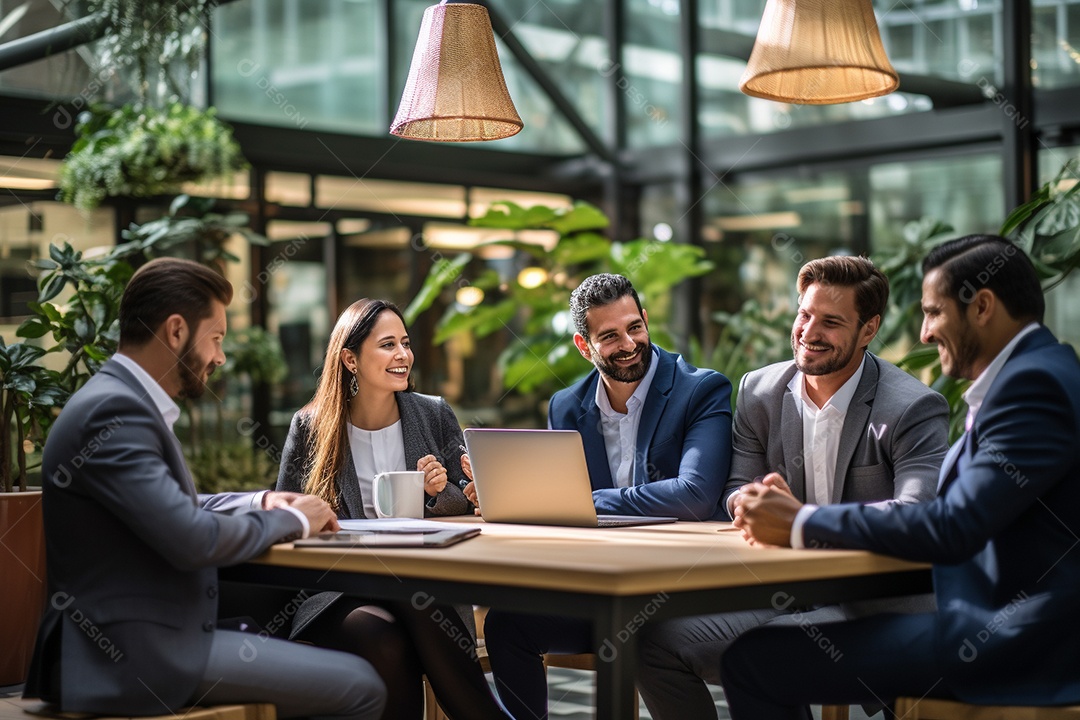 Diversos empresários em reuniões corporativas sentados à mesa na sala de reuniões IA generativa
