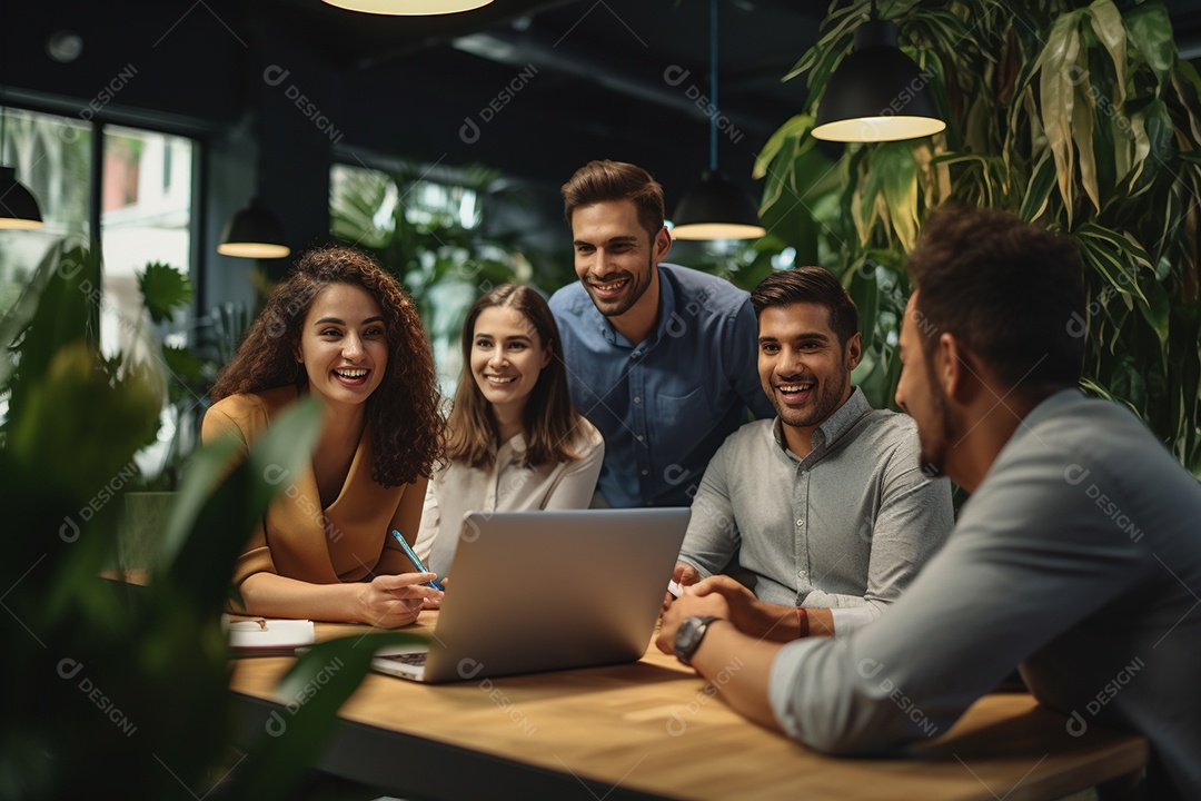 Diversos empresários em reuniões corporativas sentados à mesa na sala de reuniões IA generativa
