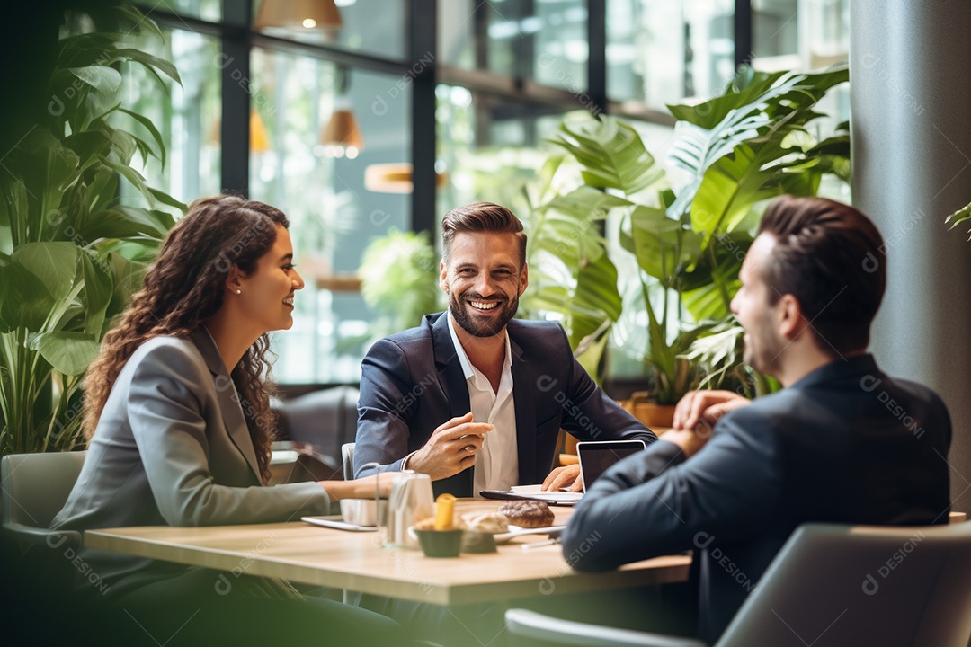 Diversos empresários em reuniões corporativas sentados à mesa na sala de reuniões IA generativa