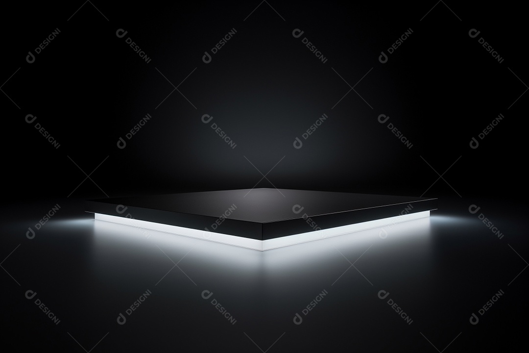 Pódio quadrado do banco com luz estande de feiras em branco para designers IA generativa