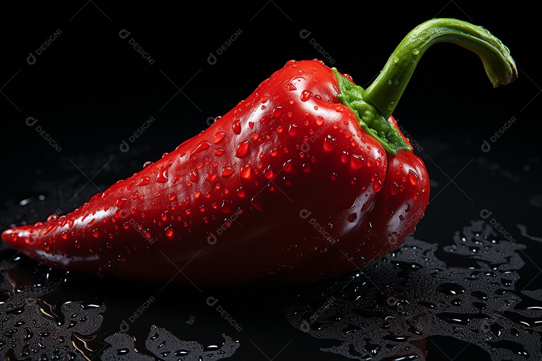 Pimenta vermelha molhada em fundo preto IA generativa
