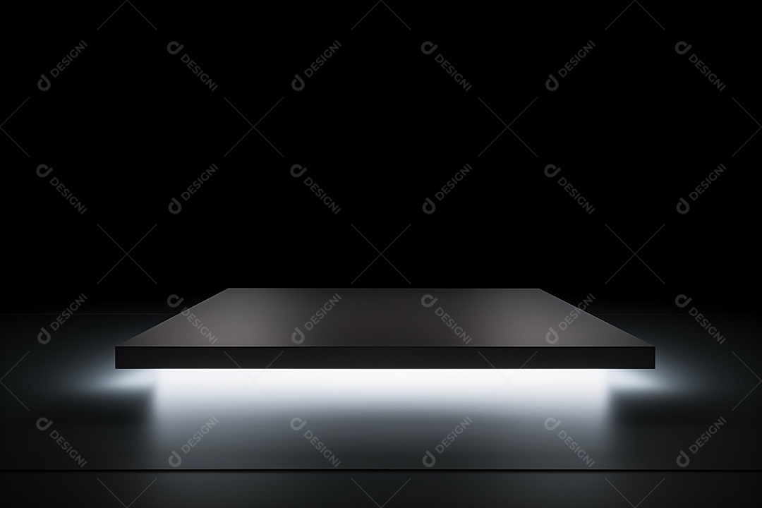 Pódio quadrado do banco com luz estande de feiras em branco para designers IA generativa