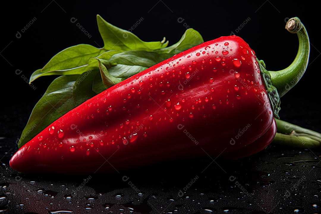 Pimenta vermelha molhada em fundo preto IA generativa