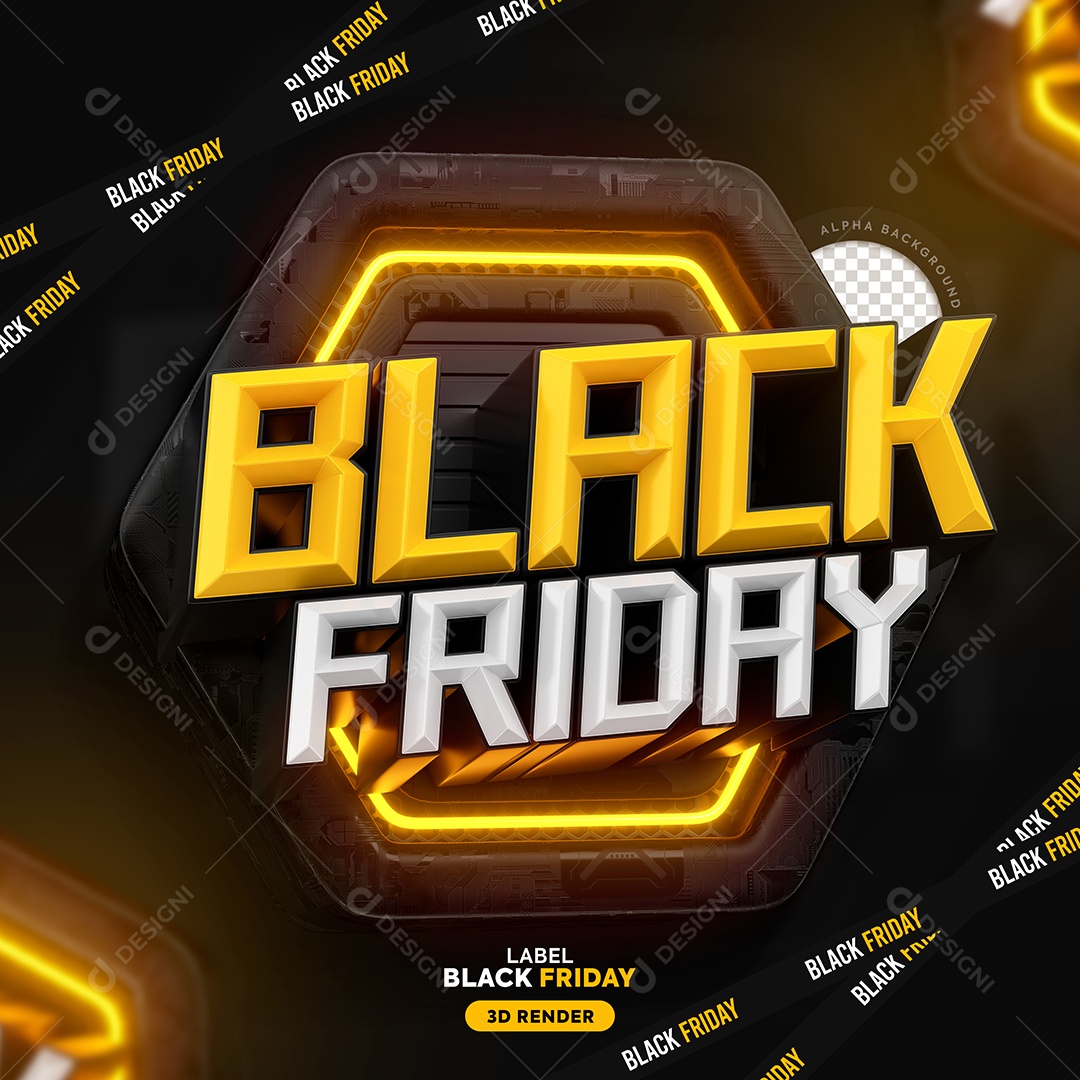 Black Friday Selo 3D Amarelo Branco para Composição PSD