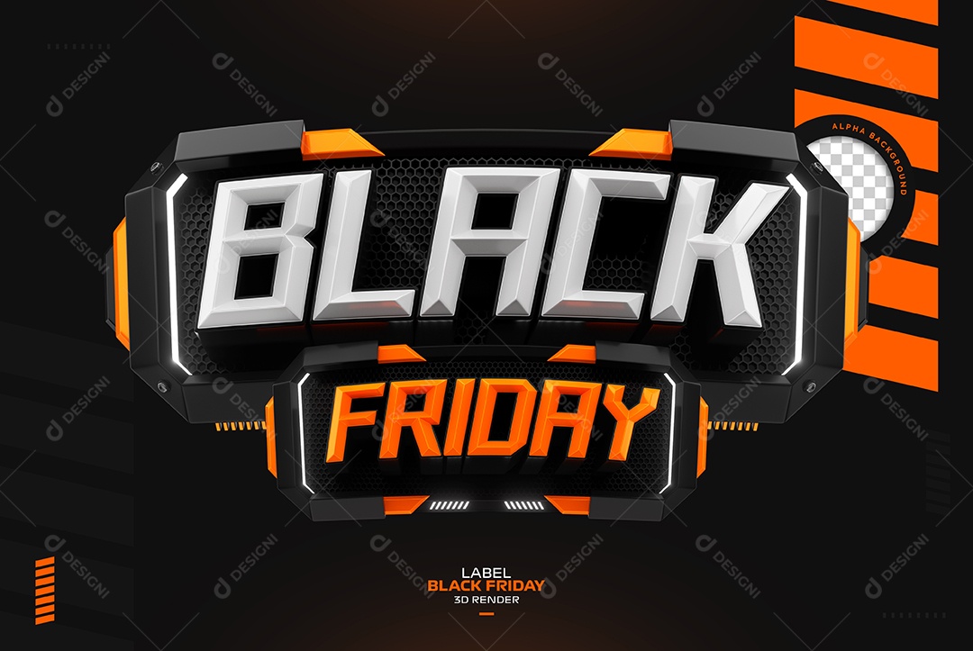 Black Friday Selo 3D Branco Laranja para Composição PSD