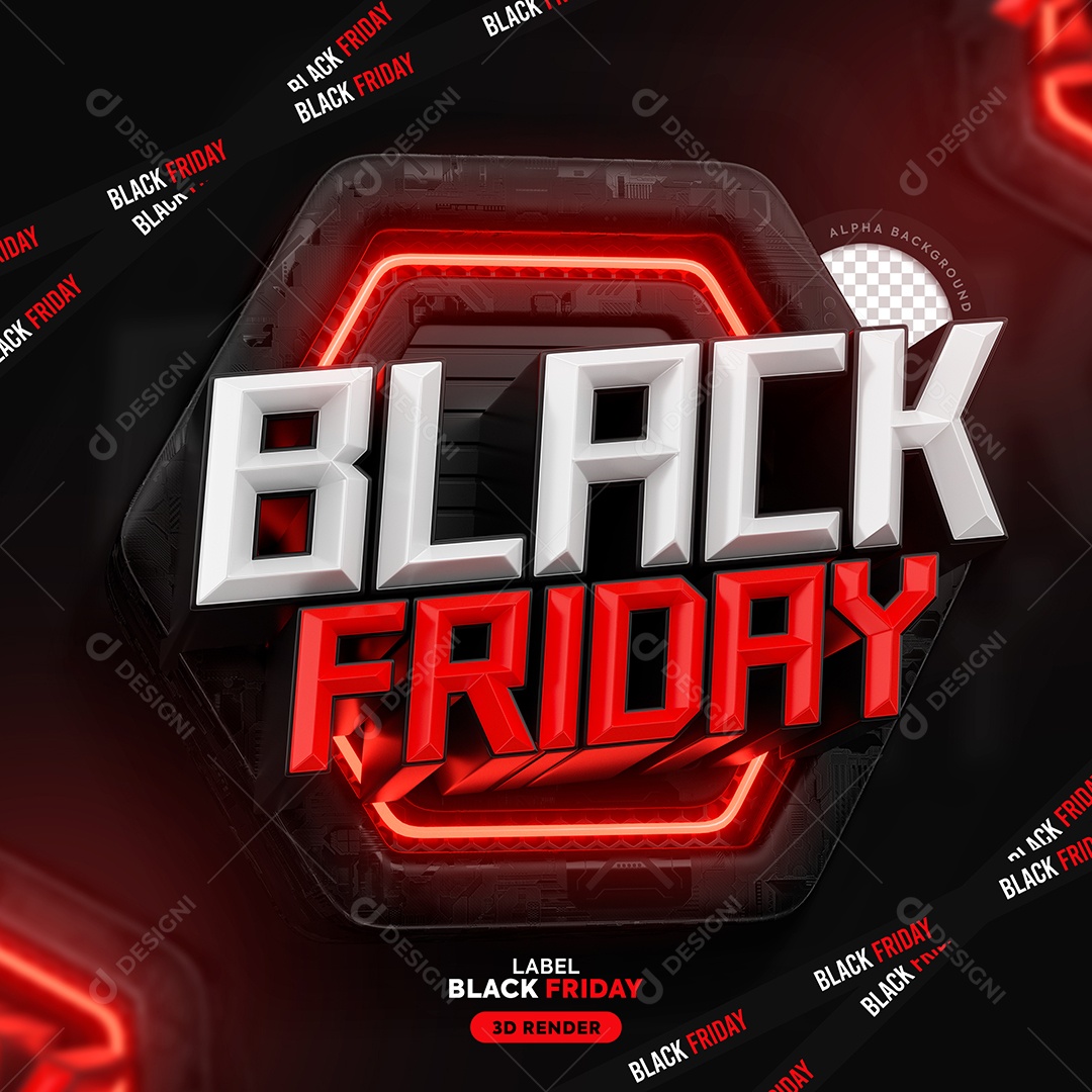 Black Friday Selo 3D Branco Vermelho para Composição PSD