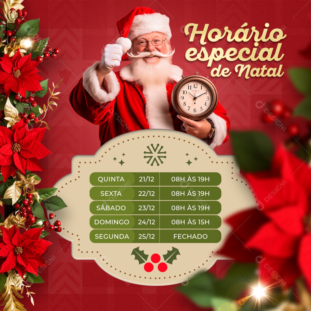 Social Media Horário Especial De Natal PSD Editável