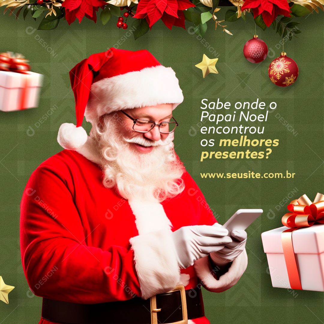 Sabe Onde o Papai Noel Encontrou Os Presentes Feliz Natal Social Media PSD Editável