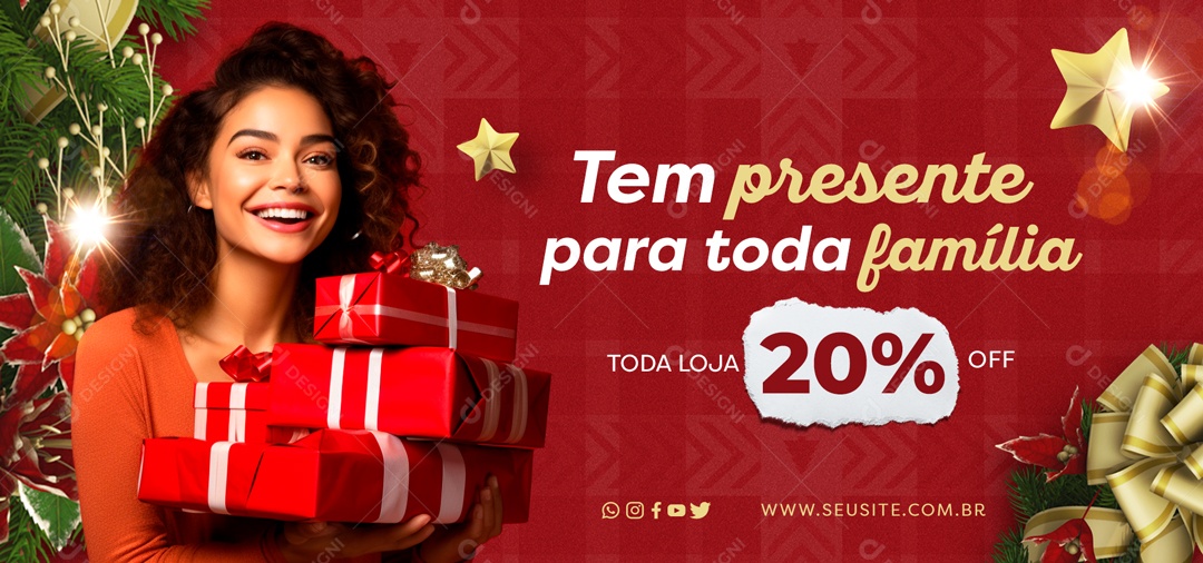 Social Media Banner Tem Presente Para Toda Família Loja Com 20% Off PSD Editável