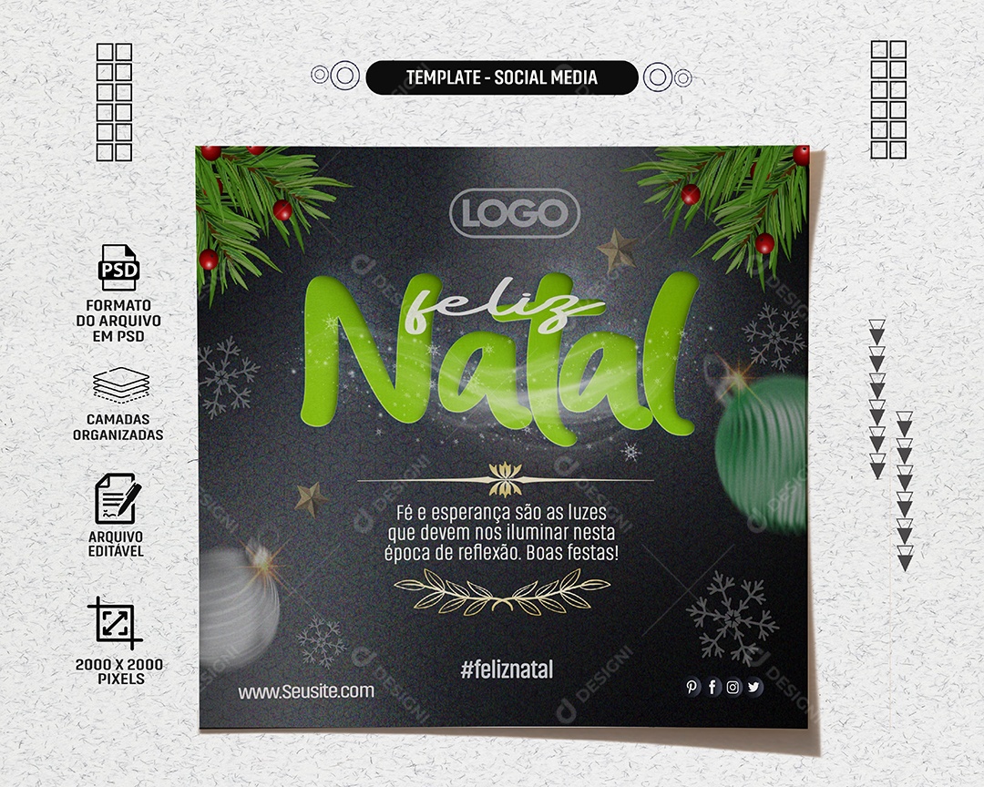 Social Media Feed Feliz Natal Fé e Esperança PSD Editável