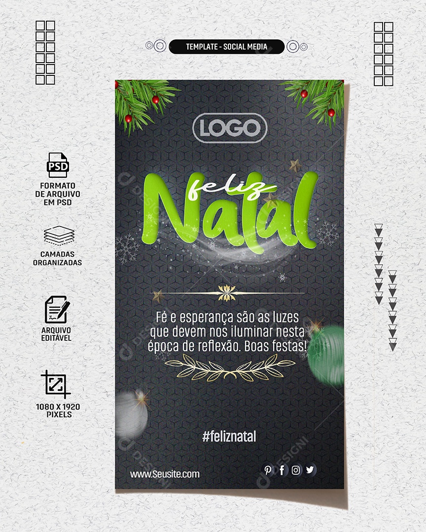 Social Media Story Feliz Natal Fé e Esperança PSD Editável