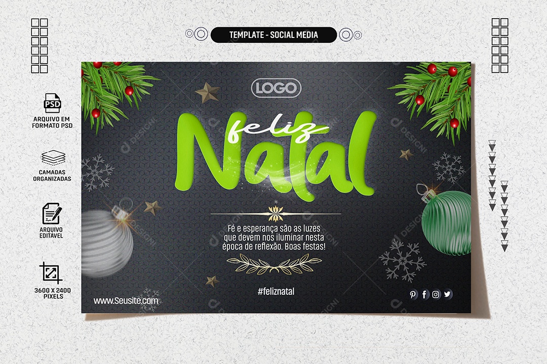 Banner Feliz Natal Fé e Esperança Social Media PSD Editável