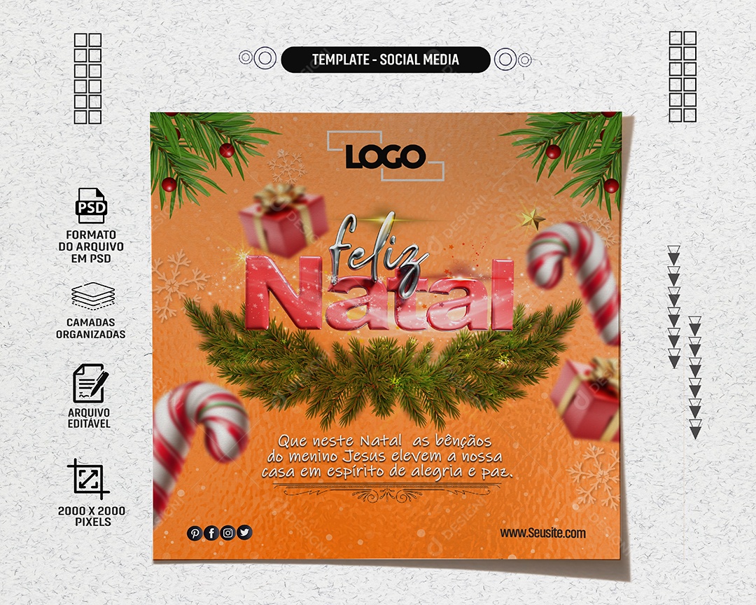 Feed Feliz Natal Espírito De Alegria e Paz Social Media PSD Editável