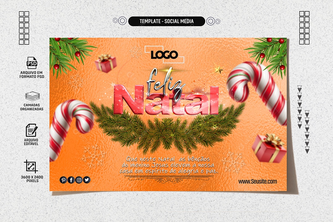 Banner Feliz Natal Alegria e Paz Social Media PSD Editável