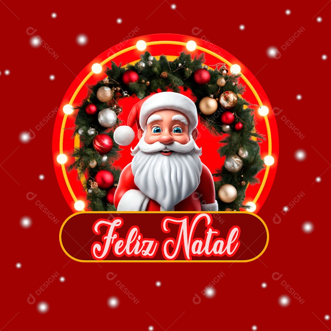 Feliz Natal Papai Noel Selo 3D para Composição PSD