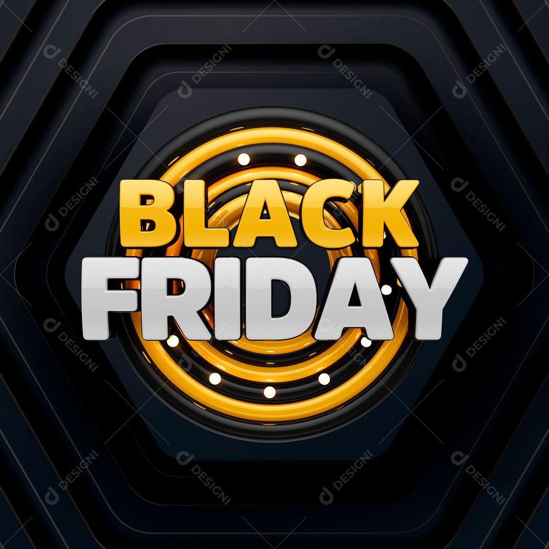Black Friday Selo 3D Dourado Branco para Composição PSD