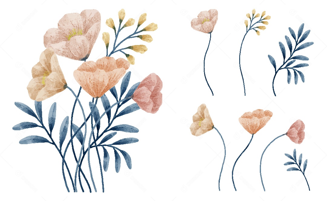 Flores Ilustração em Aquarela Vetor EPS