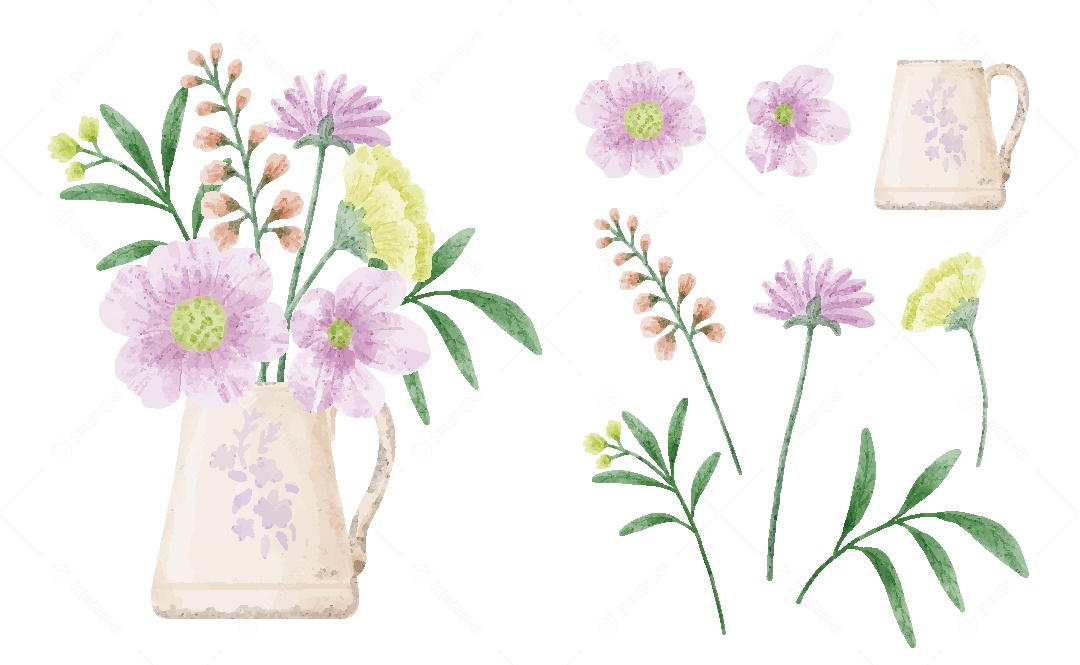 Flores Ilustração em Aquarela Vetor EPS