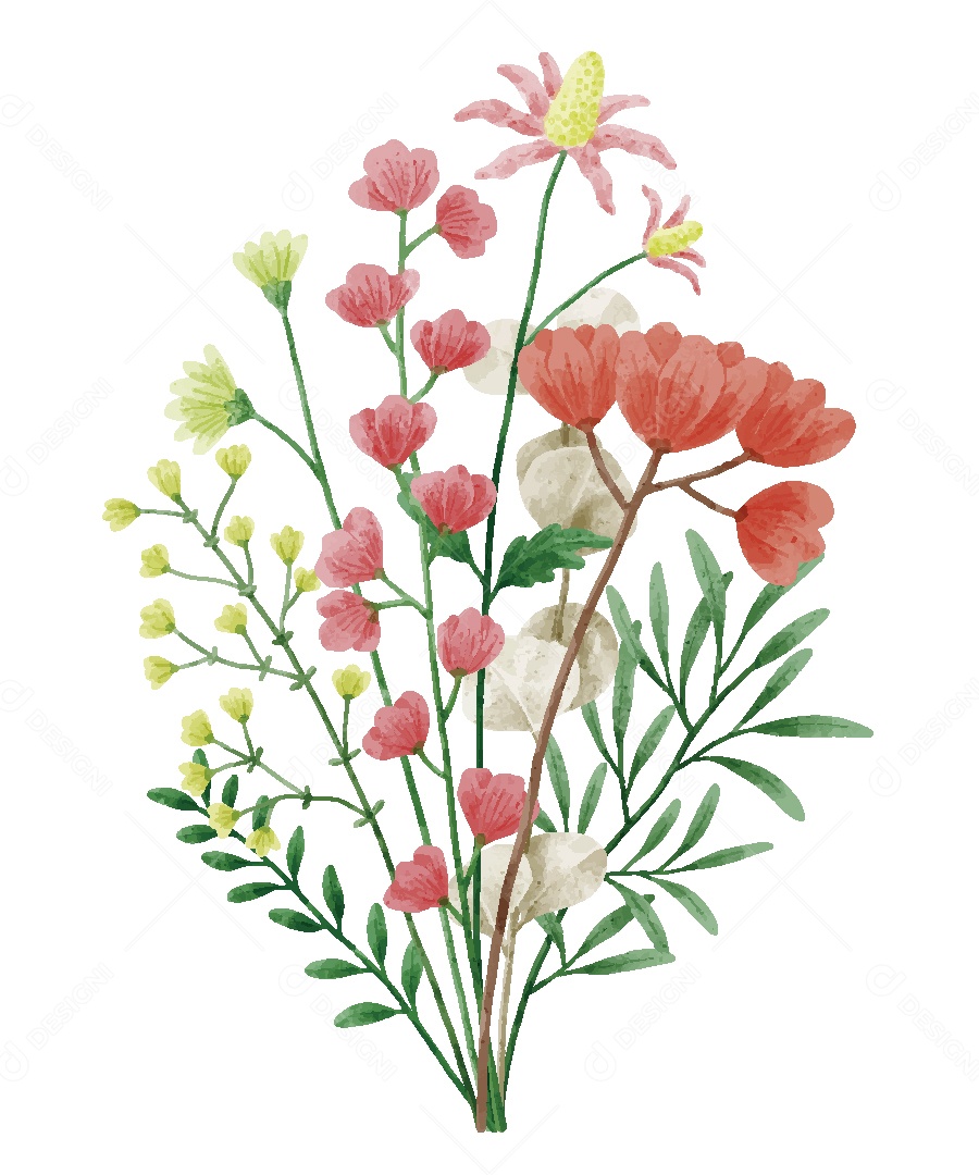 Flores Ilustração em Aquarela Vetor EPS