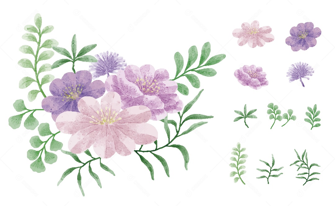 Flores Ilustração em Aquarela Vetor EPS