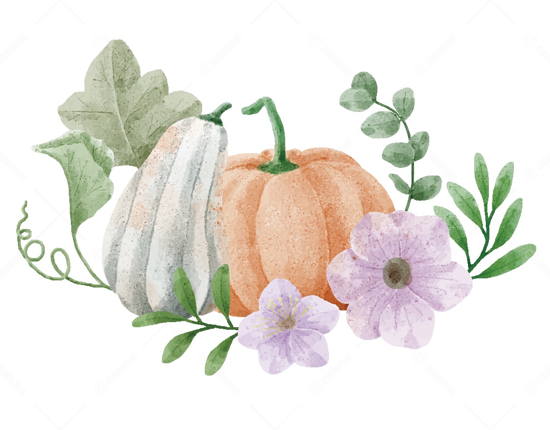 Flores Folhas e Legumes Ilustração em Aquarela Vetor EPS