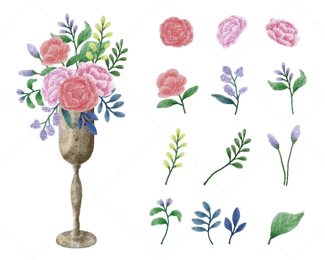 Flores Ilustração em Aquarela Vetor EPS