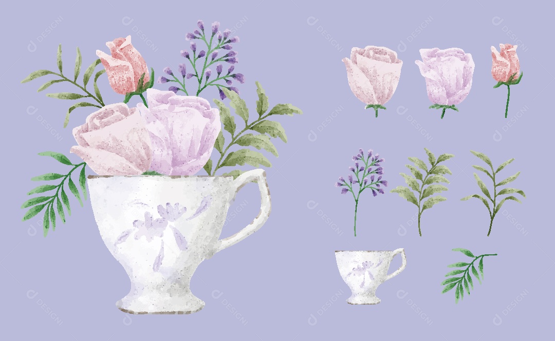 Flores Ilustração em Aquarela Vetor EPS