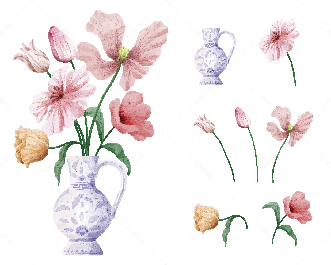 Flores Ilustração em Aquarela Vetor EPS