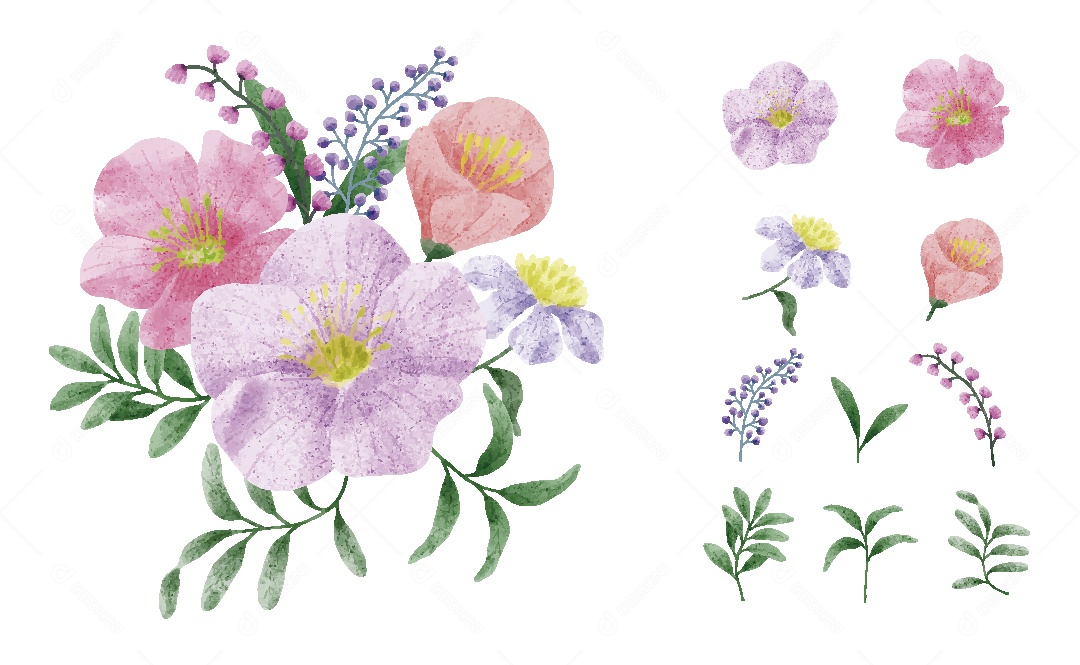 Flores Ilustração em Aquarela Vetor EPS