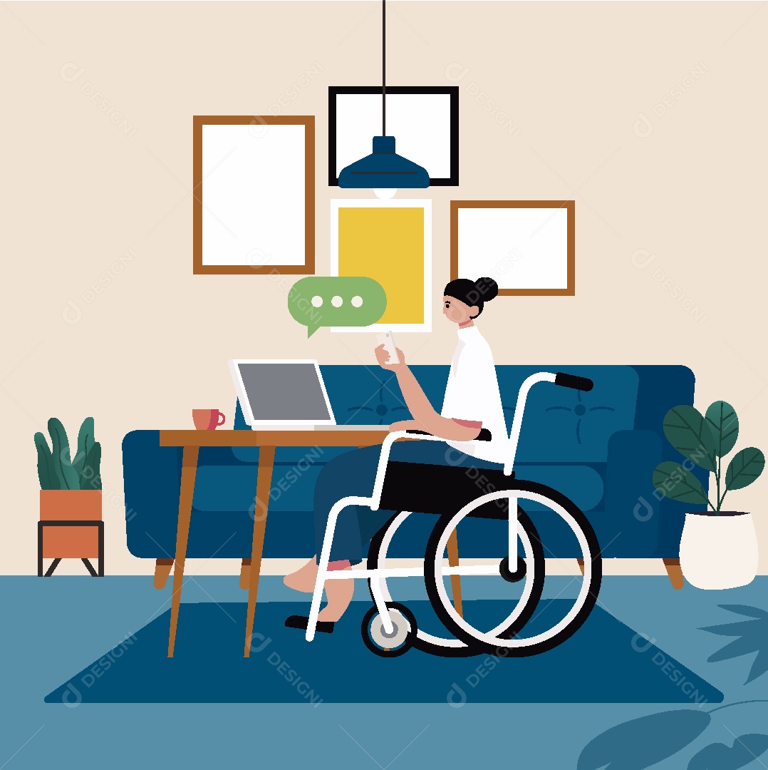 Personagem com Deficiência Mexendo no Computador Vetor EPS