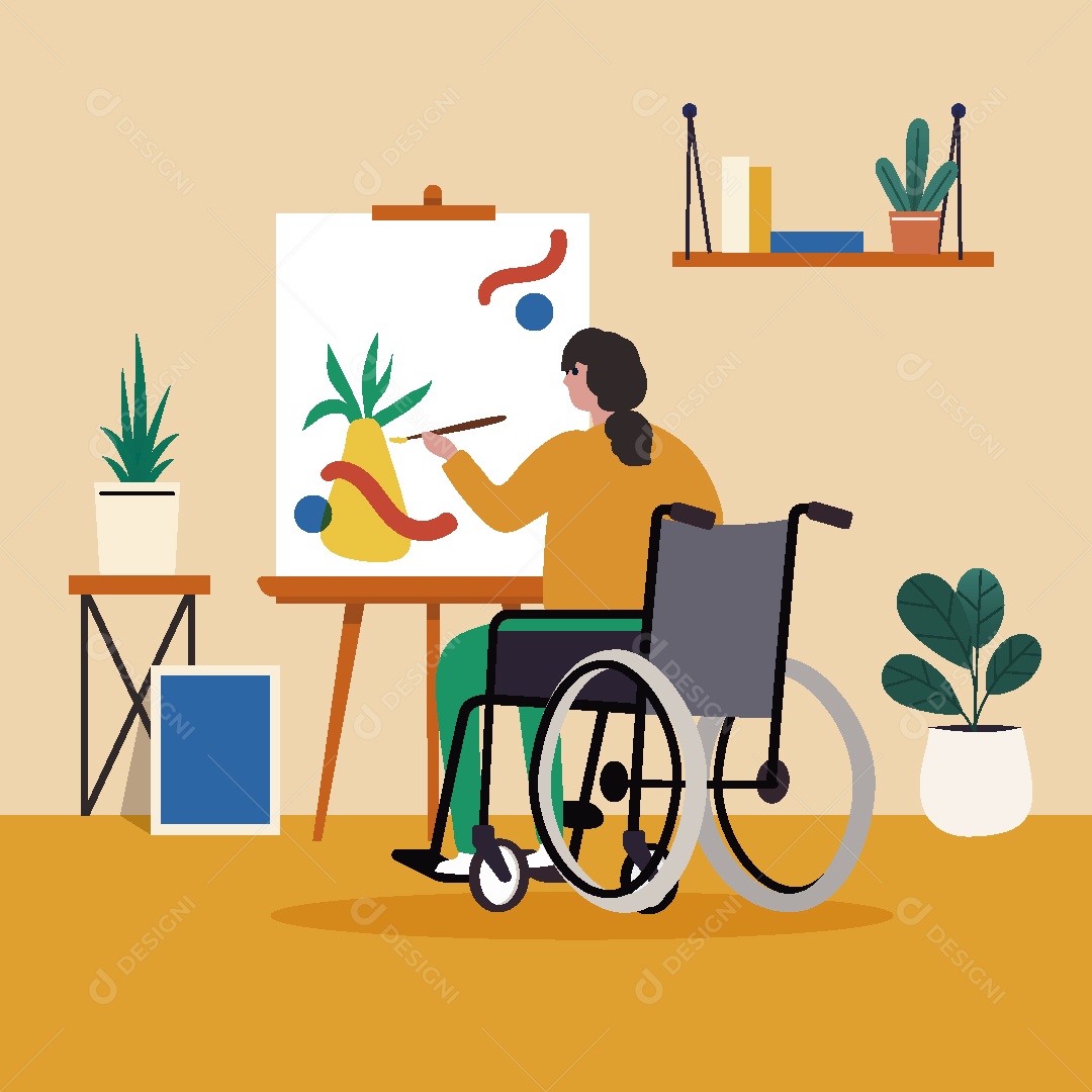 Mulher com Deficiência Pintando Quadro Vetor EPS