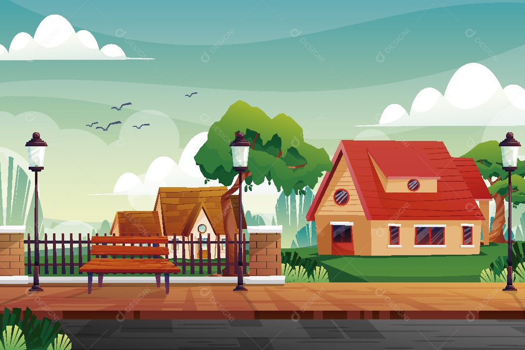 Banco de Madeira em Frente ao Uma Loja Ilustração Vetor EPS