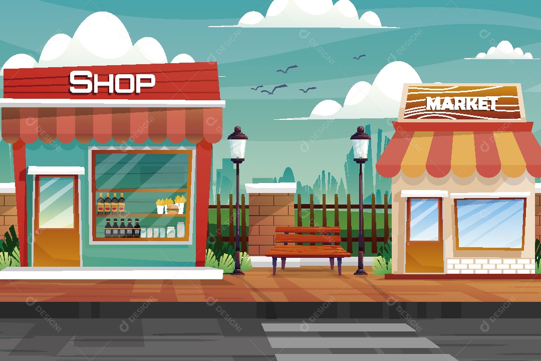 Paisagem de Lojas Ilustração Vetor EPS