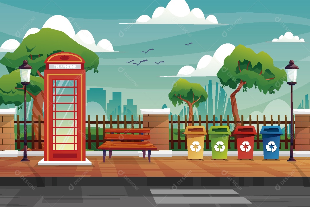 Bela Vista Cabine Telefônica Ilustração Vetor EPS