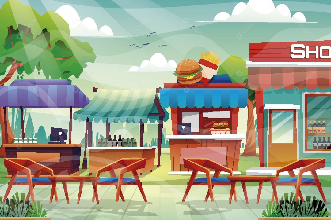 Praça de Alimentação Ilustração Vetor EPS